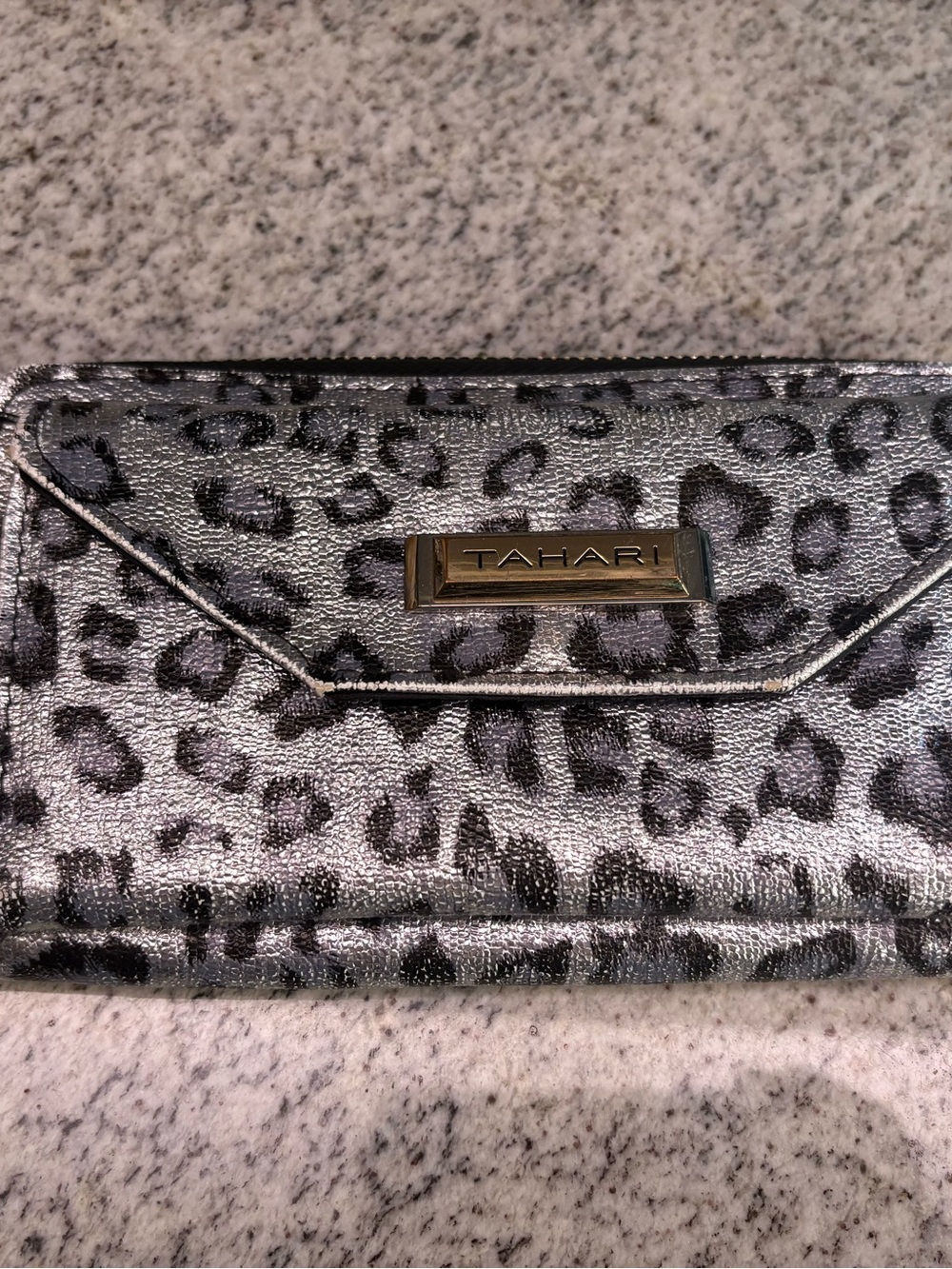 Tahari Silver and Black Leopard Print Wallet